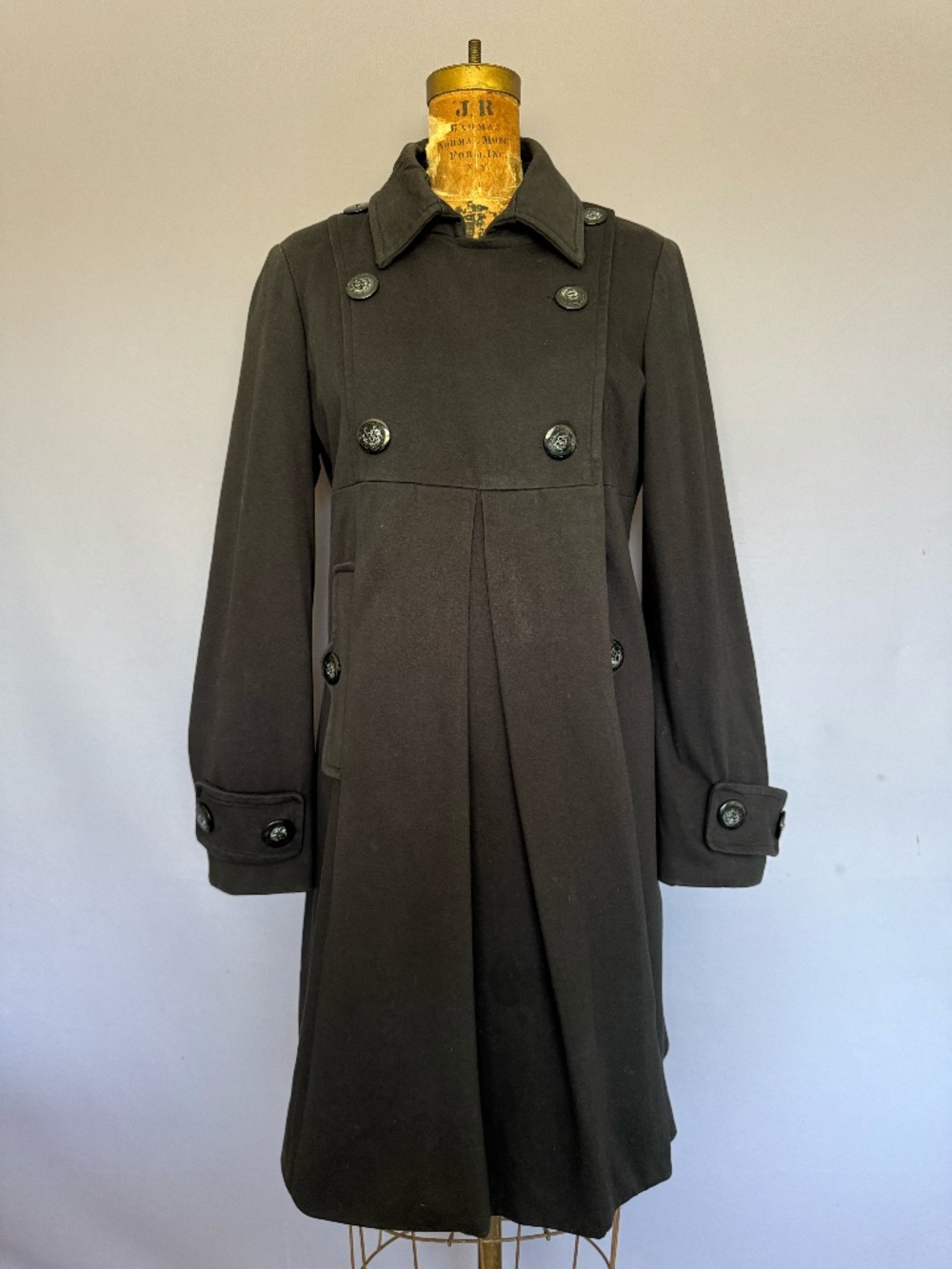 Elevenses (Anthropologie) Structured Double-Breasted Military Coat — Black